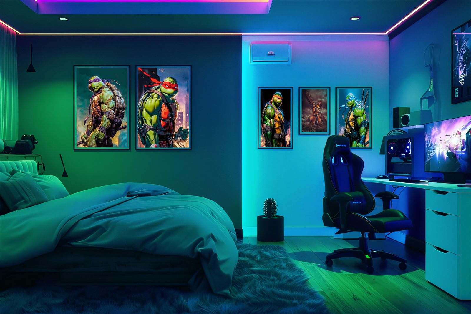 Titan Forge comic metal panels displayed in a dedicated entertainment room