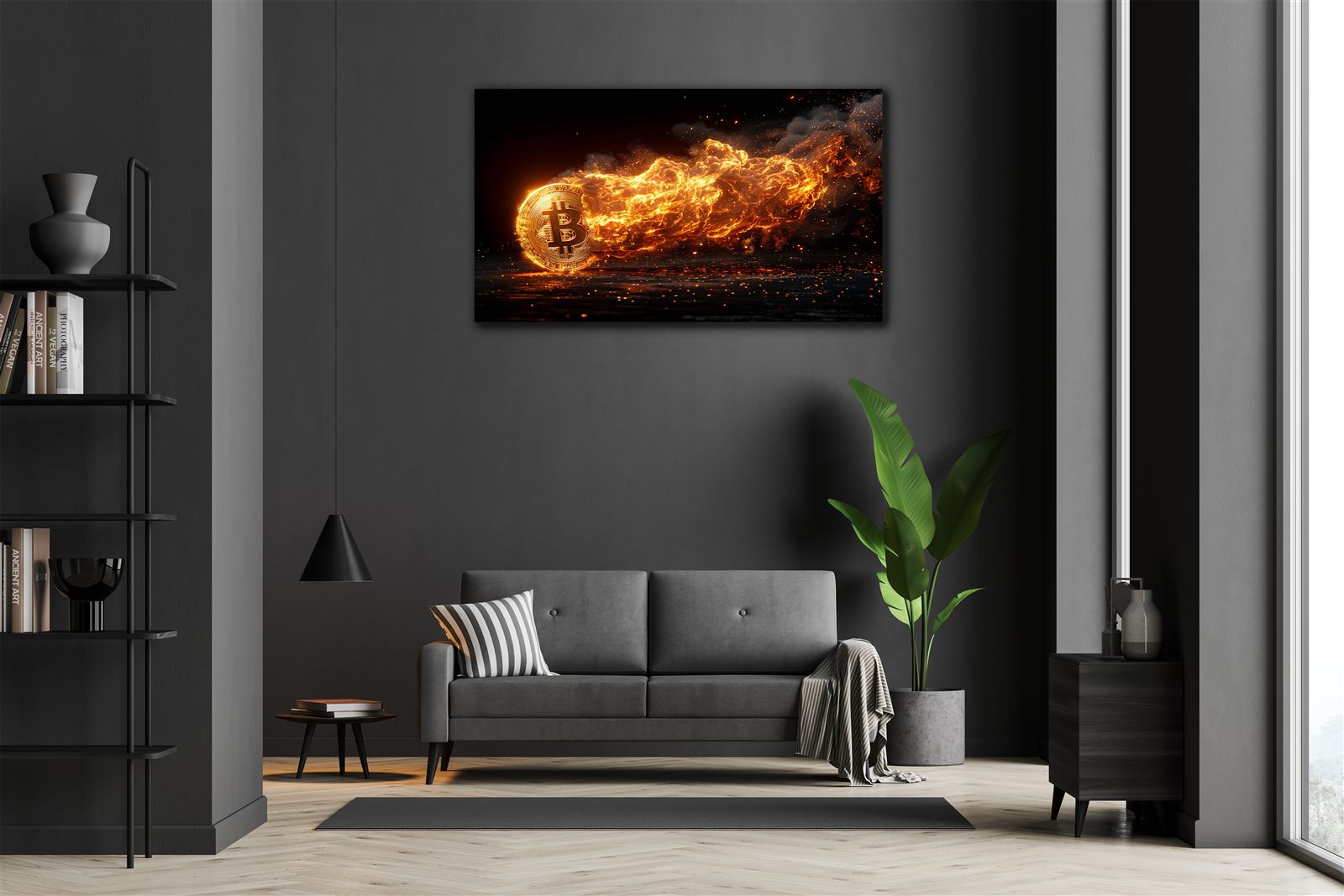 Titan Forge crypto art panel displayed in a modern office setting
