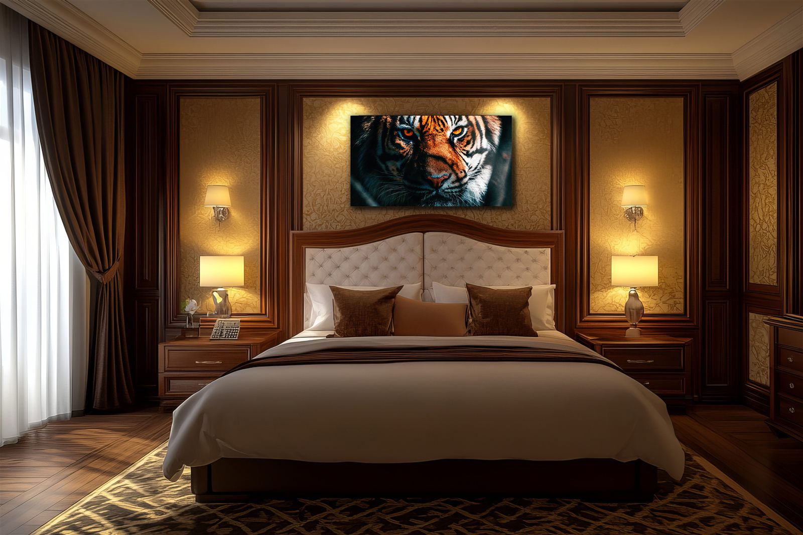 Titan Forge fine art metal panel displayed above a bed