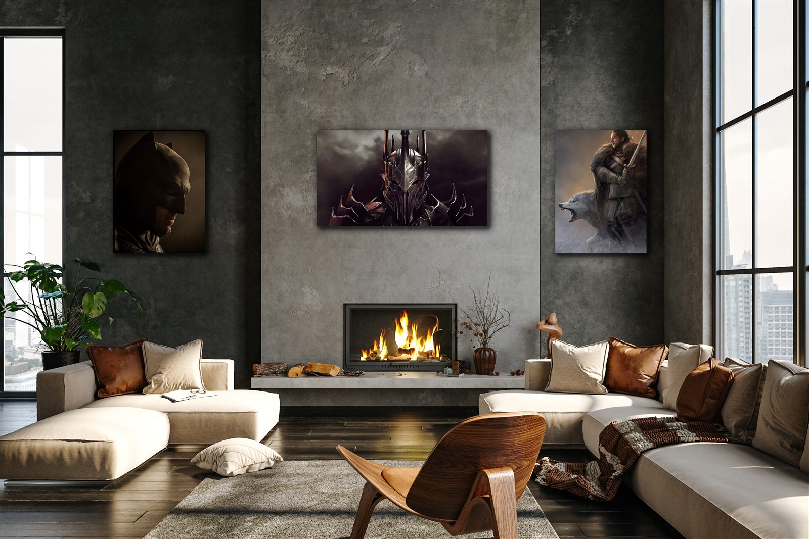 Titan Forge movie and television metal panels arranged as a gallery wall